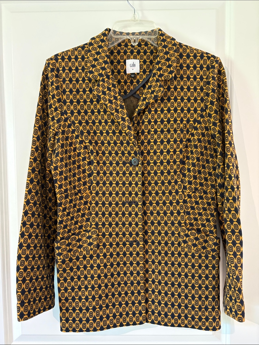 CAbi Black and Mustard Geometric Blazer